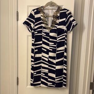 Trina Turk Navy and White Geometric Mini Dress